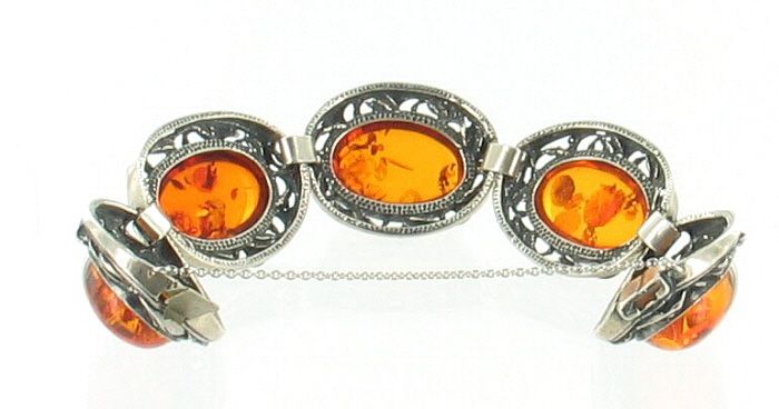 ANTIQUE NOUVEAU STERLING AMBER LEAF LINK BRACELET EARRINGS SET 