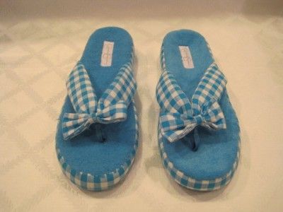 JESSICA SIMPSON AQUA BLUE CHECKERED THONG SLIPPERS M  