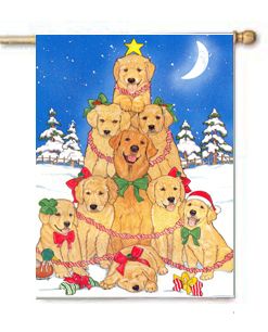 GOLDEN RETRIEVER HOLIDAY TREE FLAG *GARDEN OR HOUSE SZ  