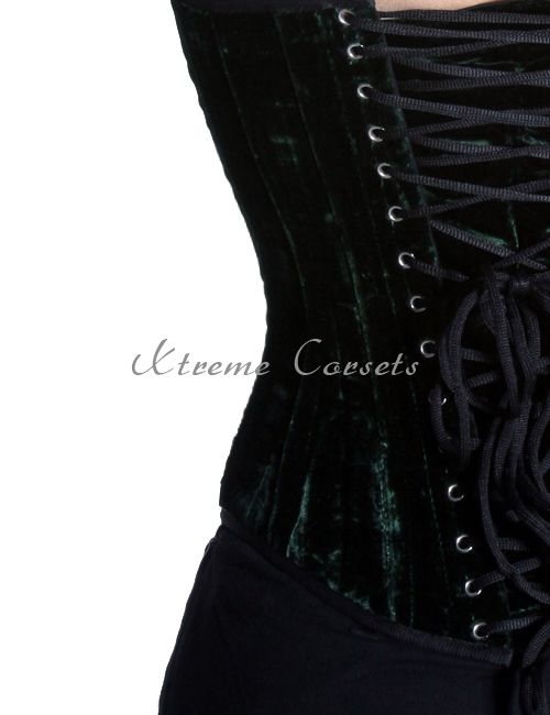   Rib Green Velvet Vintage Corset Steel Bone Top Punk Maternity Bustier