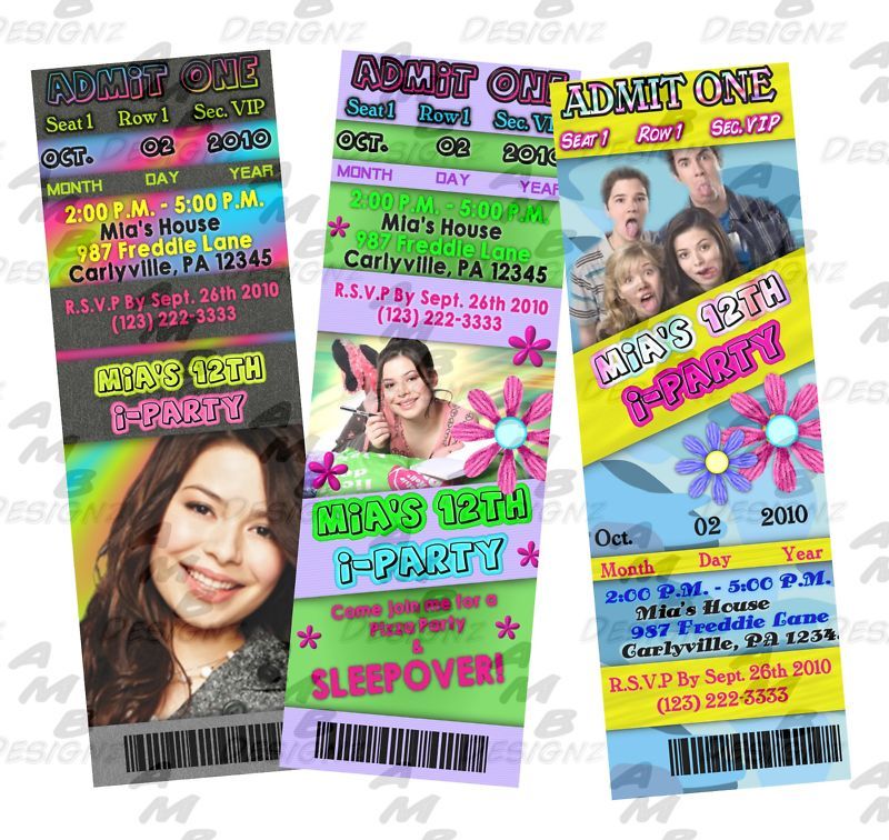 iCarly Birthday ticket invitations + Party Supplies  