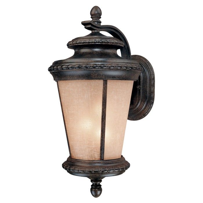 NEW 3 Light Lg Outdoor Wall Lamp Lighting Fixture, Black, Honey Linen 