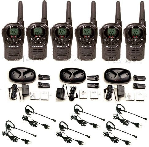 Midland Walkie Talkie + 6 Headset w/Boom Mics Rugged 2 two way radio 