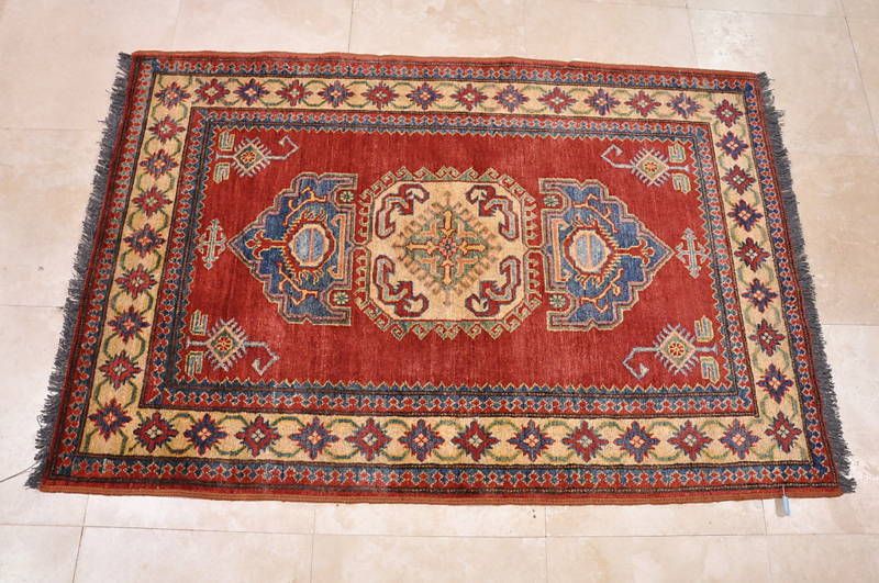 3x5 WOOL AREA RUG TRIBAL HANDMADE RED IVORY BLUE KAZAK  