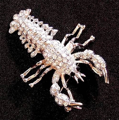 BROOCH/PIN Seafood Crustacean Rhinestone MAINE LOBSTER  