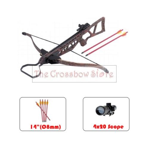 130 lbs Folding Camo Hunting Crossbow Scope 8 Arrows  