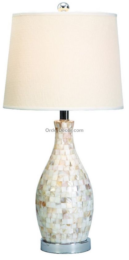 Set of 2 White Shell Table Lamps, Contemporary Pair  