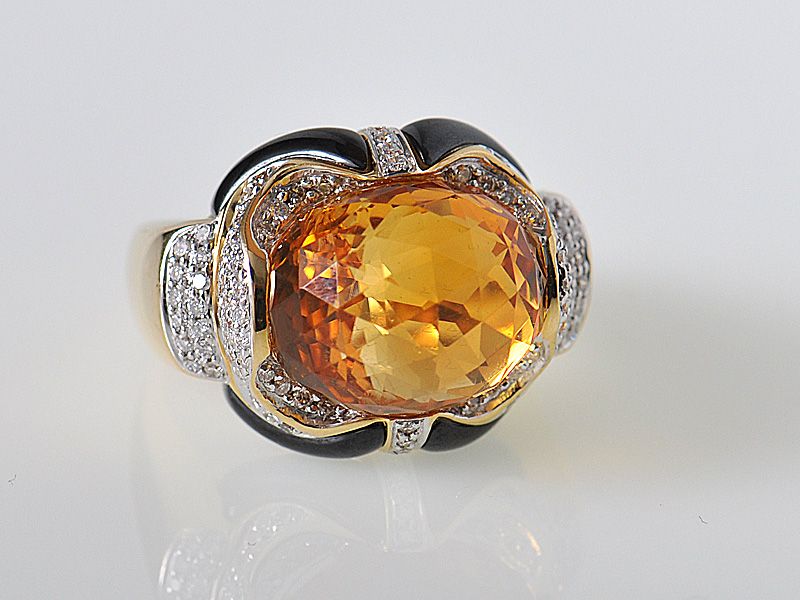 Gadi 18K Citrine Onyx Diamond Dome Ring  