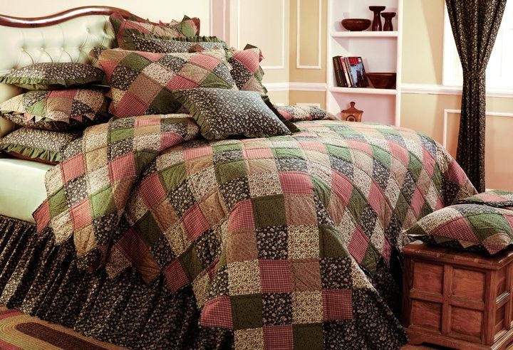 BERKSHIRE COUNTRY PRIMITIVE ROSE FLORAL PATCHWORK 8PC QUILT SET BED IN 