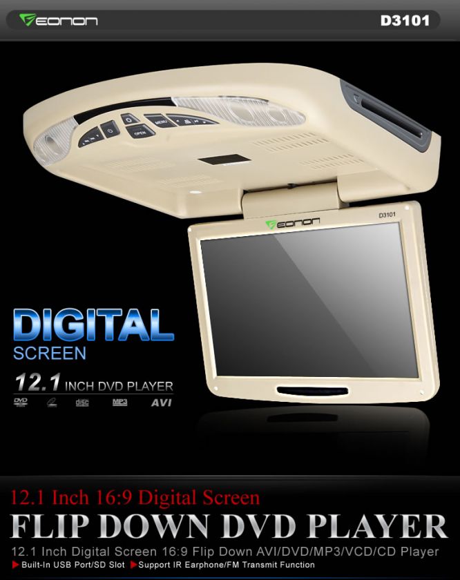 12.1 Inch Digital Screen 169 Flip Down AVI/DVD//VCD/CD Player 