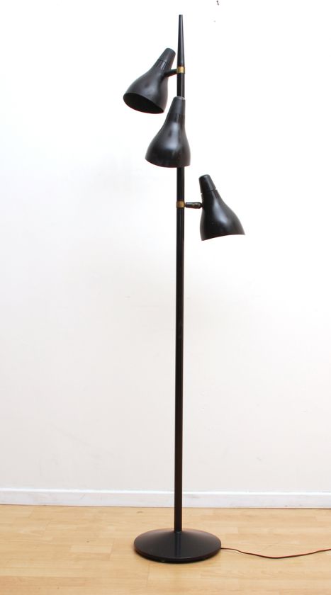 Gerald Thurston Floor Lamp for Lightolier Three Sconces in Black Mid 