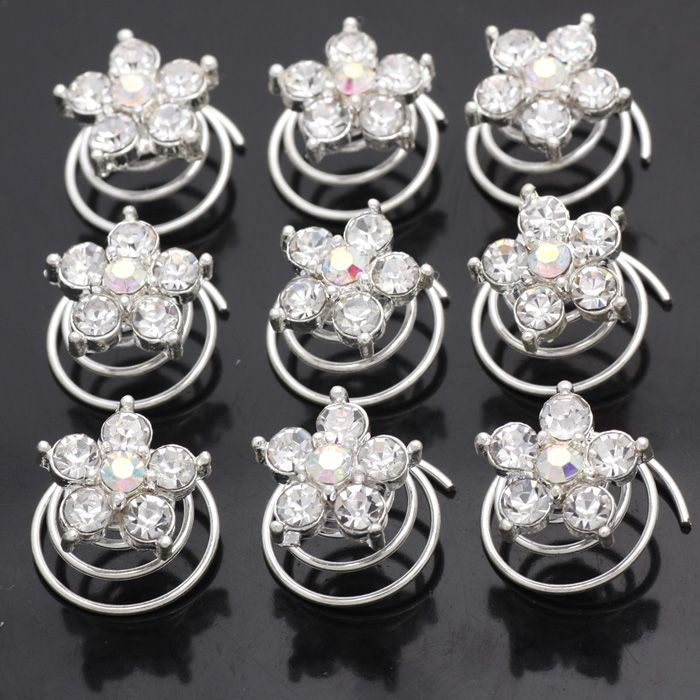 12pc Wedding Bridal Crystal Flower Hair Pins Twists 666  