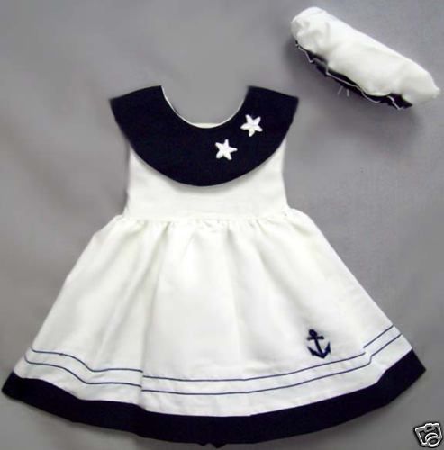 Baby Sailor Girl Nautical Navy Dress Set Sizes S M or L  