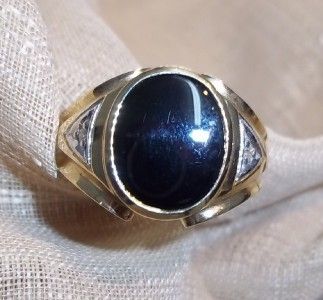 14k yellow gold oval onyx & diamond ring sz 93/4  