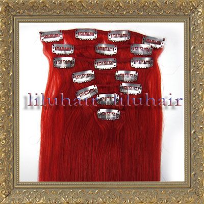 15 7pcs Remy clips in human hair extension #red,70g/set  