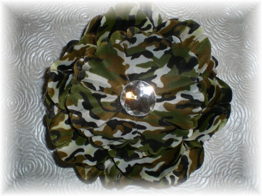 Green CAMO Camoflauge Hair Bow Flower Headband Hat Clip  