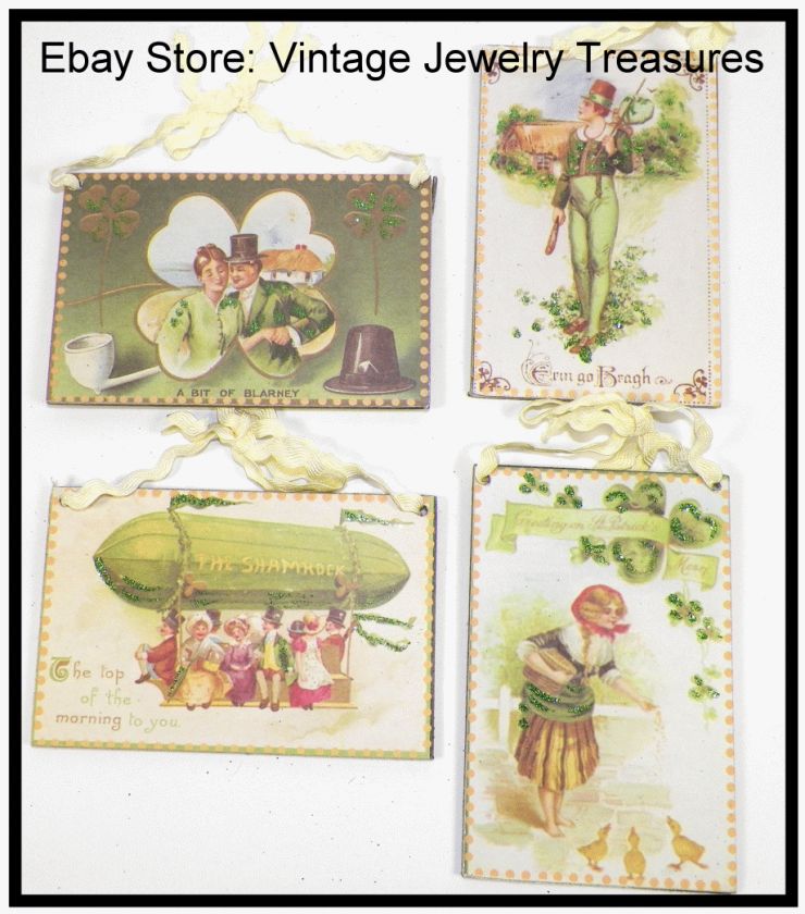 Lot 4 St. Patricks Day IRISH Postcard Ornaments~Vintage Style 