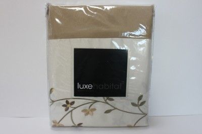 LUXEHABITAT FLORAL EMBROIDERED SHOWER CURTAIN   TAN/CREAM  