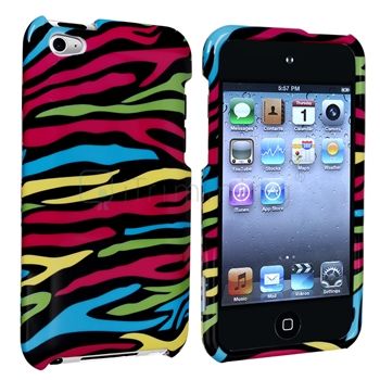 Four Colorful Zebra Clip on Hard Case Cover Pack For iPod Touch 4 4G 