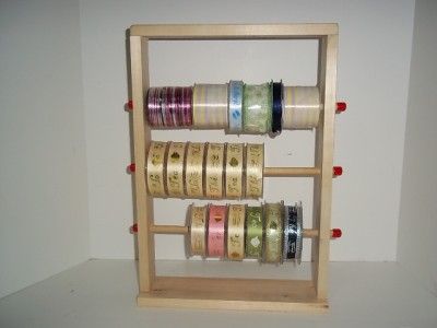 WOOD STORAGE RACK SPOOL RIBBON STICKERS ORGANIZER SCRAPBOOKS HOLDER