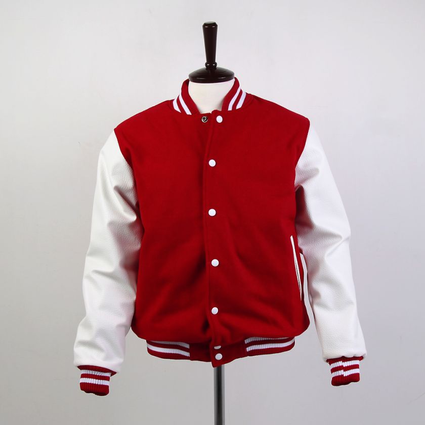 RED VARSITY COLLEGE LETTERMAN WOOL & LEATHER JACKET  