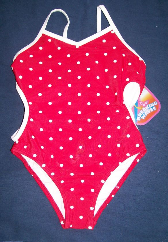 NWT GIRLS 4/5/6/6X BREAKING WAVES 1 PC RED DOT SWIMSUIT  