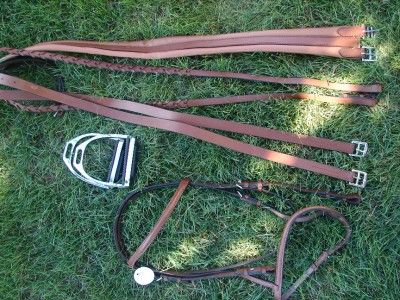 18 TAN English CLOSE CONTACT BRIDLE LEATHER Saddle SET  