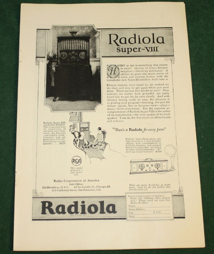 Vintage 1924 Radiola Super VIII Radio Ad Nat Geo  