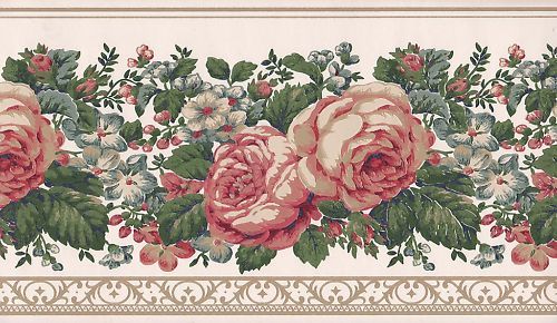 WALLPAPER BORDER VINTAGE ROSES  