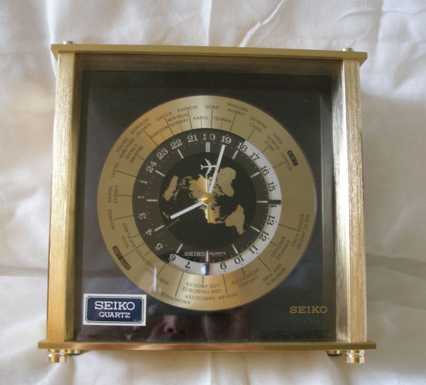 NOS 1980s SEIKO SHELF/MANTEL GMT WORLD TIME CLOCK REF. # QQZ885A 