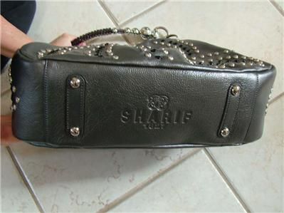 SHARIF Pebble Leather Studded Handbag/Art Handle Pewter  