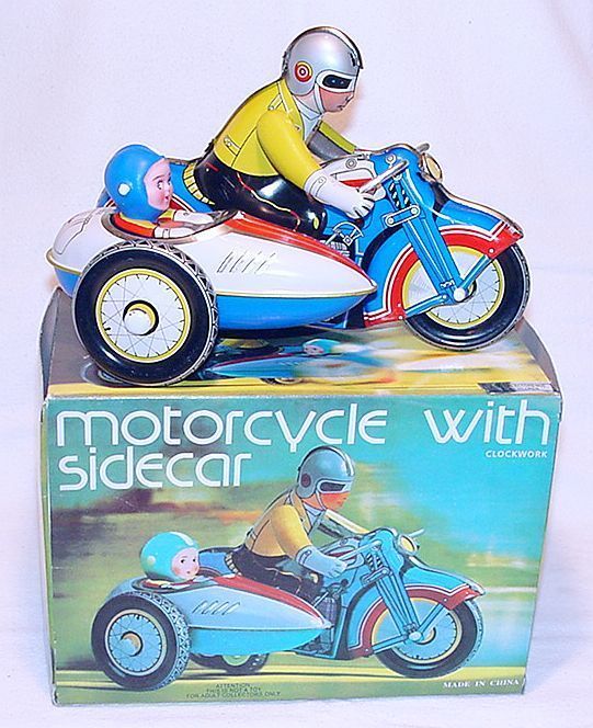 MS 709 China Tin Wind Up MOTORCYCLE & SIDECAR MIB`78  