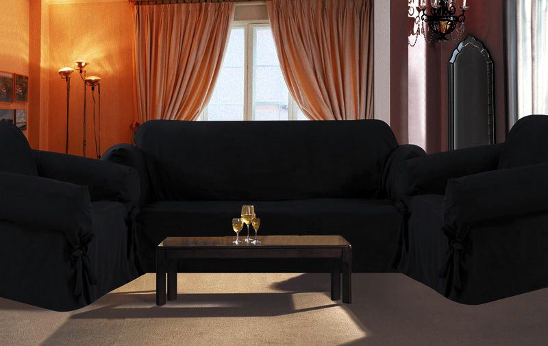 New BLACK Oversize Covers 3Pc Soft Suede Sofa + Loveseat + Chair 