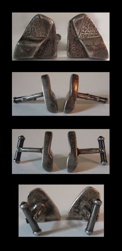 VINTAGE MODERNIST SCULPTURAL STERLING SILVER CUFFLINKS  