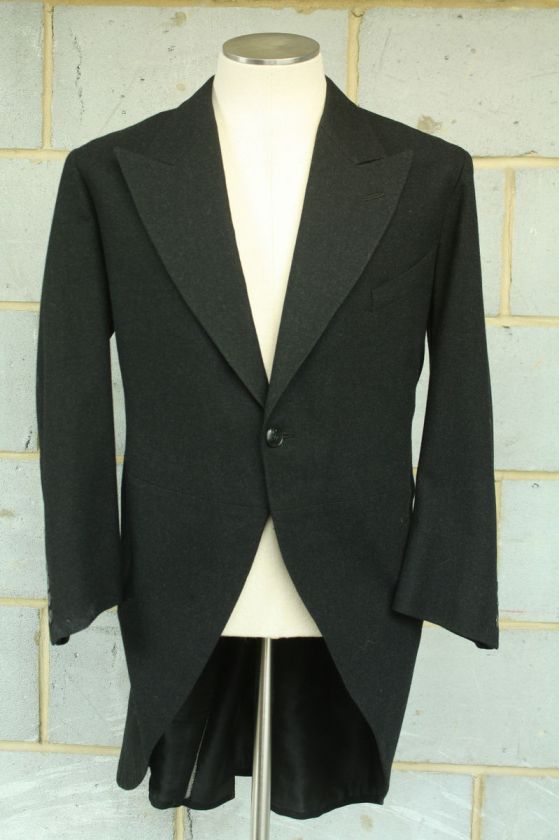 Mens vintage bespoke morning tailcoat tails coat size 44 charcoal grey