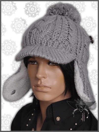   Gray Black Plait Weave Earflap Men Newsboy Beanie Hat Cap Popular Punk