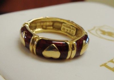 Hildalgo 18k Y Gold Red Enamel Heart Wide Band Ring  