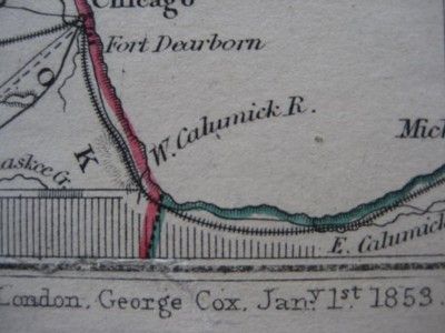 Original 1853 Map LAKE MICHIGAN Wisconsin Trading Posts  